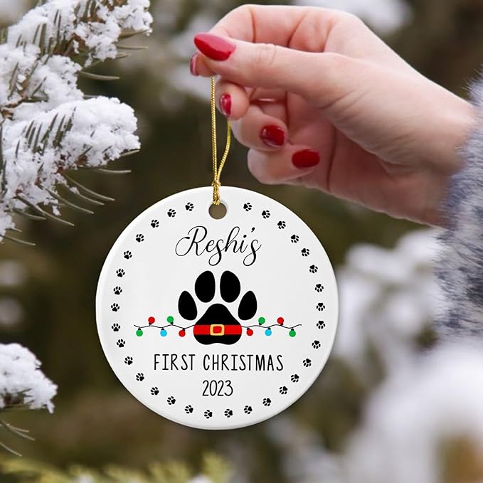 Pet Dog Cat First Christmas Ornament 2025, Personalized Puppy Pawprint Ceramic Ornament, Puppy 1st Christmas Keepsake Gifts for Dog Owners, Custom Pet Dog Cat Name & Year, My Fur Baby's 1st Christmas