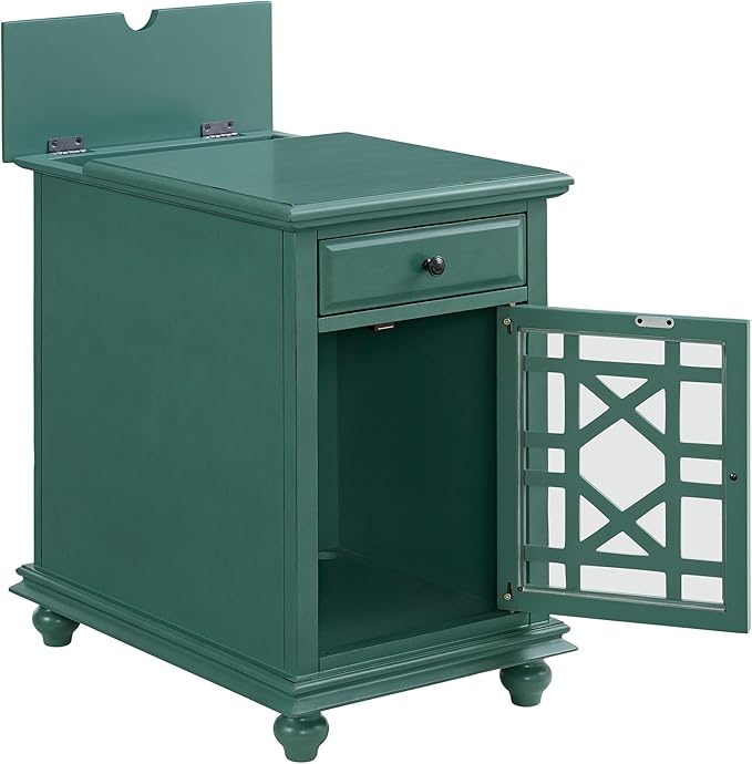 Martin Svensson Home Elegant Chairside End Table with Power, Antique Teal-Green