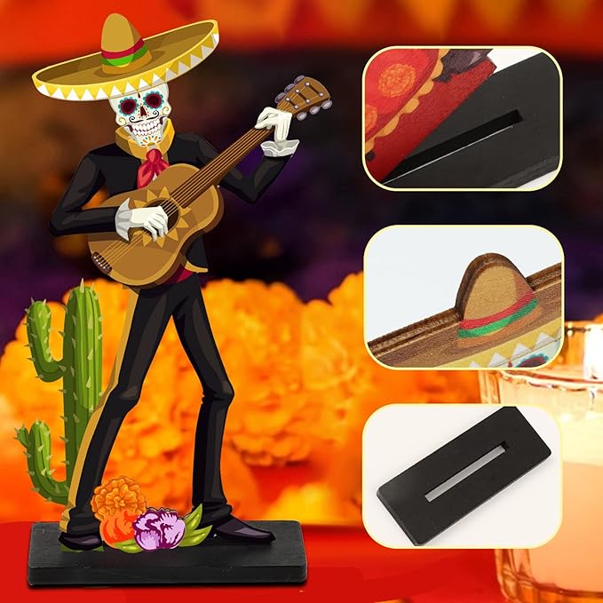 2 PCS Day of the Dead Centerpieces, Wooden Dancing Couple Sugar Skull Signs Decor Day of the Dead Table Decor Mexican Dia De Los Muertos Decor for Table Mexican Festival Halloween Decor