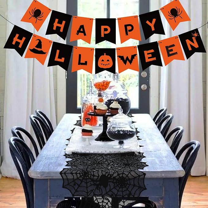 Colovis Decorations Indoor Set, 38PCS Table Decorations for Indoor, Mantel Scarf, Table Runner, Table Cover, Banner, 3D Bats, Lampshade & Creepy Cloth for Party Decor