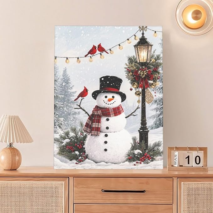 Zyphren Snowman Wall Art Winter Picture Wall Decor Christmas Canvas Print Snowman Painting Home Artwork Gifts for Living Room Bedroom Bathroom 12"x16"