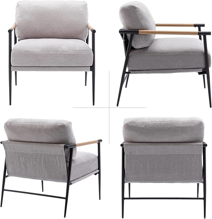LukeAlon Mid Century Chenille Accent Chairs Set of 2, Ultra Soft Living Room Chairs with Metal Legs Modern Armchairs Upholstered Lounge Leisure Chairs for Bedroom Reception Area, Grey