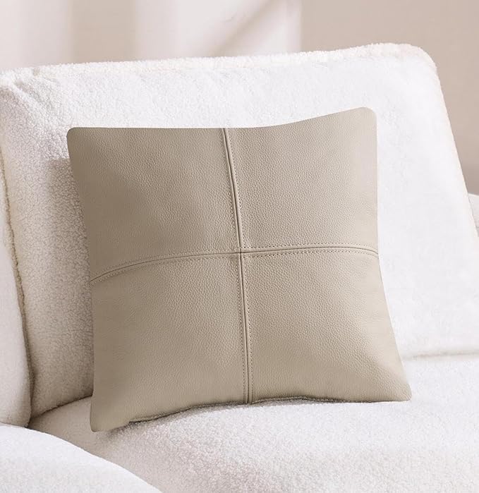 Kidol & Shellder Genuine Leather Throw Pillow Cover 18x18 Modern Solid Lumbar Pillow Covers-Luxury Pillowcases for Couch Sofa Bed-Soft Durable Decorative Cushion Case with Hidden Zipper(Yellow Gray)