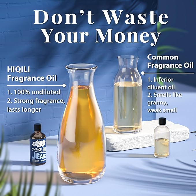 HIQILI Jeans Fragrance Oil for Home Diffuser, Candles & Soap Making, DIY Perfume for Men, Clean & Comforting Scent - 3.38 Fl Oz