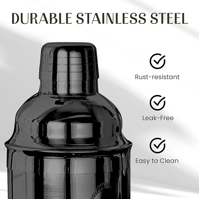 Mixology & Craft Bartender Kit – 15-Piece Cocktail Shaker Set with Bar Tools, Premium Stainless Steel Drink Mixer Accessories for Home Bar, Includes Bamboo Stand, Plus Exclusive Recipe Cards (Black)