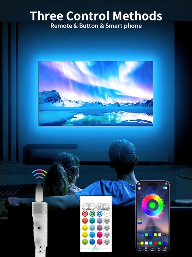 TV Lights Behind, 19.68ft LED Lights for 55-85 Inch TV, RGB TV Backlight, Music Sync Bluetooth APP and Remote Control Strip Lights USB Powered for Bedroom Gaming Room Decor