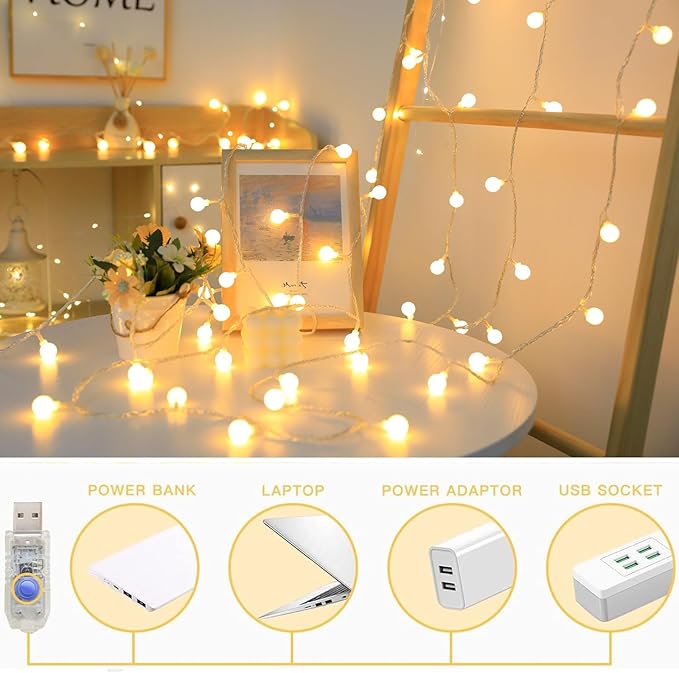 Globe String Lights 65.6 Ft. 160LEDs 8 Modes with Remote,USB Fairy Lights Plug in,Waterproof LED String Lights for Indoor Outdoor Bedroom Party Wedding Garden Christmas Tree Decor,Warm White