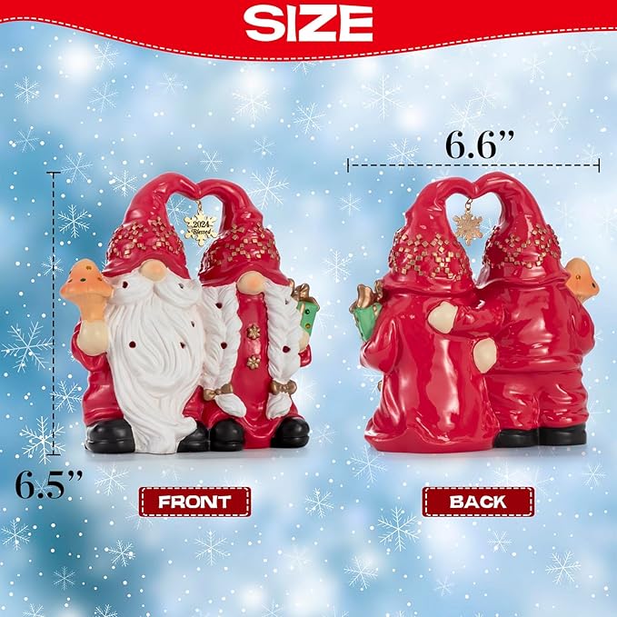Christmas Decor Snowman Figurines Resin Lighted Indoor Ornaments Holiday Tree Festive Decorations Light Up New Year Gift Decoration for Table (Gnome Couple)