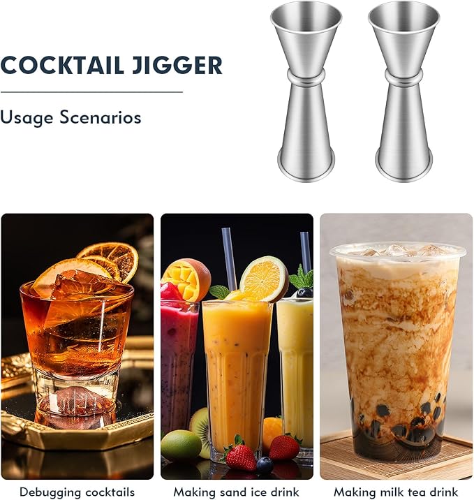2 Pieces Jigger for Bartending, Double Cocktail Japanese Jigger 304 Stainless Steel Jigger 2 OZ 1 OZ with Measurements Inside for Home Bar Drink Kitchen Bartender Tools