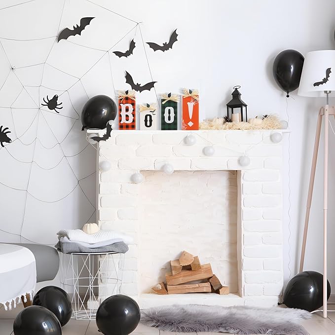 Super Holiday Halloween Decorations, 4PCS Wooden Boo Sign Block Tabletop Decorations, for Home Farmhouse Indoor Party Fireplace Decor.