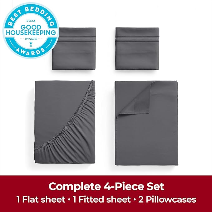 Mellanni Extra Deep Full Sheets - 4 PC Iconic Collection Bedding - Hotel Luxury, Ultra Soft, Cooling Bed Sheets - Wrinkle, Fade, Stain Resistant (Full, Gray)