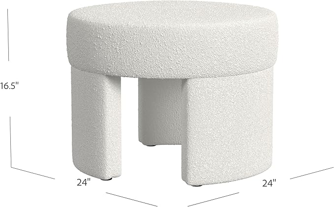 HomePop Sophia Modern Round Ottoman Home Décor|Ottoman for Living Room & Bedroom - White Cream Boucle