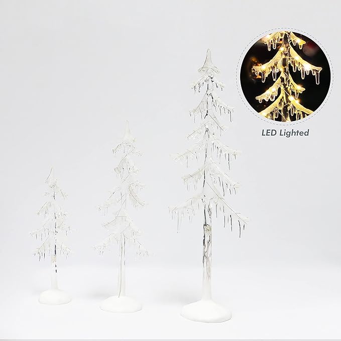 Christmas Tabletop Decor, LED Lighted Acrylic Icicle Trees, 3 Pack, Battery Operated (not Included) (24.4" H, 17.9" H, 13.4" H) by Moments in Time