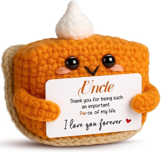 Thank You Gifts for Uncle from Nephew Niece, Mini Crochet Pumpkin Pie Plush Birthday Gifts for Uncle, Halloween Thanksgiving Christmas Stocking Stuffers Emotional Small Cute Decorations