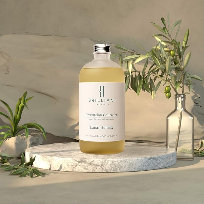Brilliant Scents Lanai Sunrise Fragrance Oil 500ml - Premium Diffuser Oil for Home, Office, Hotels - Long Lasting, Plant-Based, Meets IFRA Standards, USA-Made - White Tea, Fig, Musk