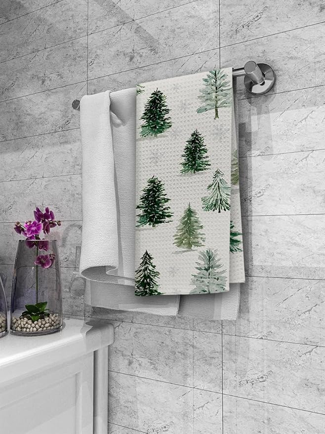 Dibor Winter Christmas Tree Decor Kitchen Towels Dishcloth Set of 2, Christmas Tree Decor Dish Towels, Winter Xmas Decorative Dish Towel Hand Tea Towel for Bathroom Kitchen, 16x24 Inch