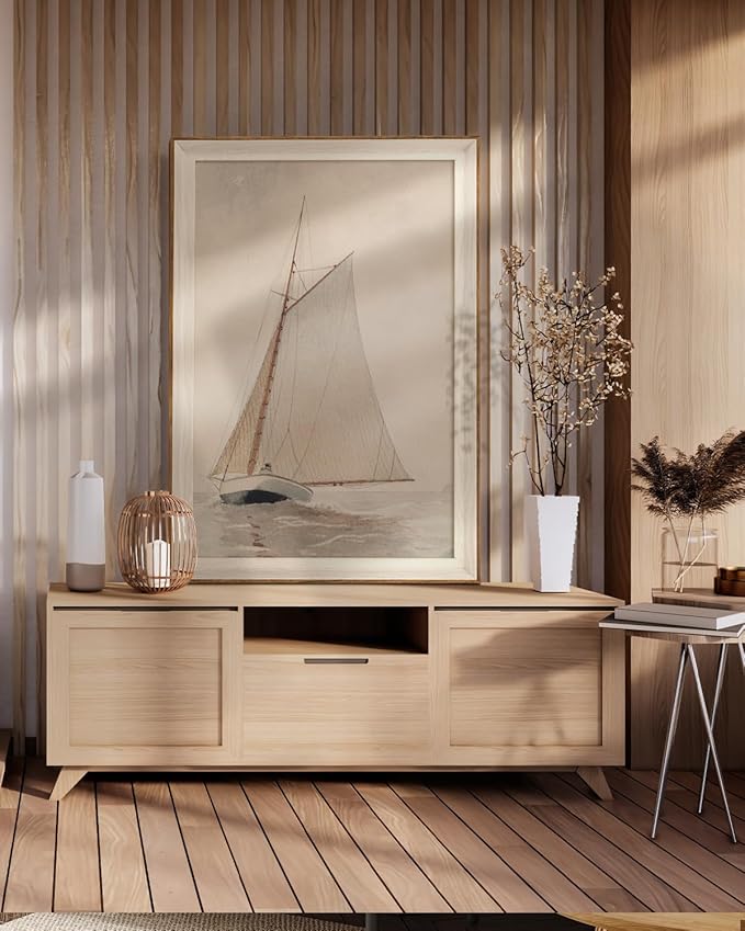 InSimSea Framed Canvas Wall Art of Large Coastal Sailboat - Classical Coastal Art Work, White Sailboat Sea Art Painting, Large Home Decor Artwork 24x36In