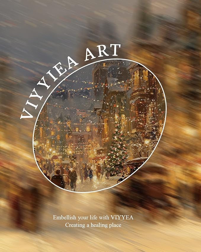 VIYYIEA Vintage Gold Framed Wall Art for Living Room, Christmas Canvas Prints Home Decor, Oil Painting Picture, Bedroom Wall Decor Gifts for Friends or Family -【A Warm Snowy Night】-(16L x 12W)
