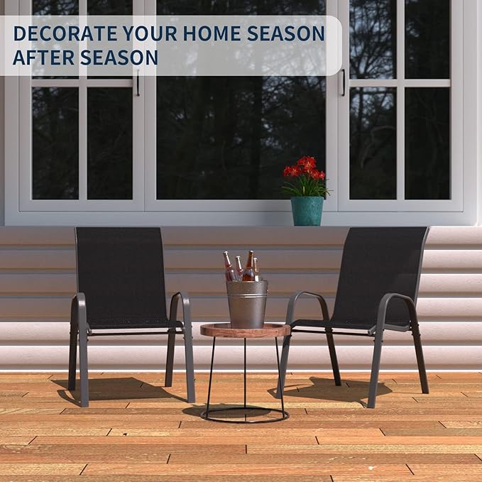 Amopatio Patio Chairs Set of 2, Outdoor Stackable Dining Chairs for All Weather, Breathable Garden Outdoor Furniture for Backyard Deck, Black