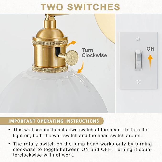 Hardwired Wall Sconce Light, Vintage Wall Sconce with Switch, Gold Wall Light Fixture with Tulip Milk White Glass Lampshade, Indoor Wall Light for Bedroom Bathroom, Bedside Wall Lamp
