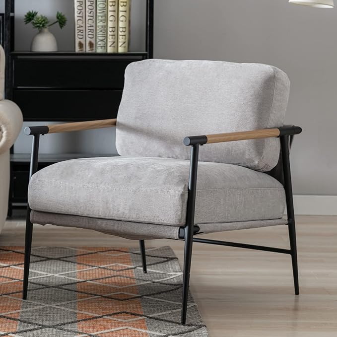 LukeAlon Mid Century Chenille Accent Chairs Set of 2, Ultra Soft Living Room Chairs with Metal Legs Modern Armchairs Upholstered Lounge Leisure Chairs for Bedroom Reception Area, Grey