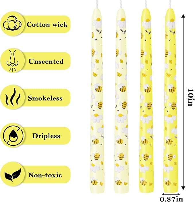 10 Inch Bee Taper Candles Long Tapered Candlesticks for Baby Shower Bee Themed Party Supplies What Will It Bee Gender Reveal Decorations