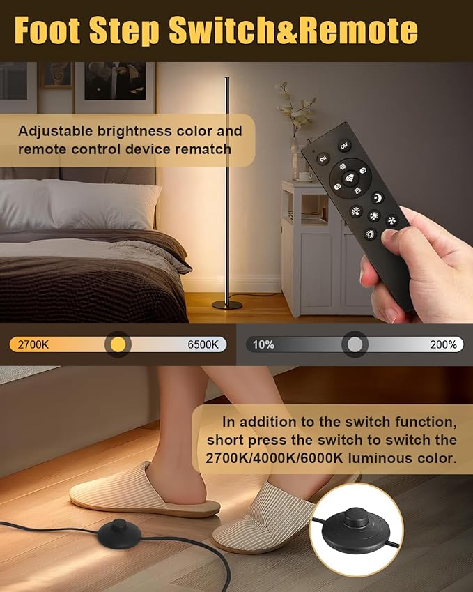 unionlux Corner Floor Lamp 2 Pack, Minimalist Dimmable LED Corner Lamp with Remote, Modern Floor Lamp for Living Room Bed Room, Stepless Adjustable Color Temperature