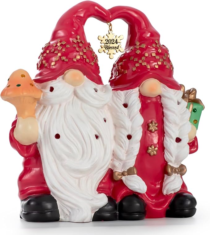 Christmas Decor Snowman Figurines Resin Lighted Indoor Ornaments Holiday Tree Festive Decorations Light Up New Year Gift Decoration for Table (Gnome Couple)