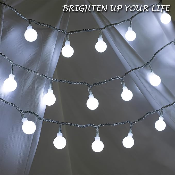 Ogrmar 49 ft 100 LED Globe Ball String Lights 8 Modes Fairy String Lights with Remote, Timer Function & Connectable for Indoor Outdoor Wedding Birthday Christmas Tree Garden Decor (100, White)