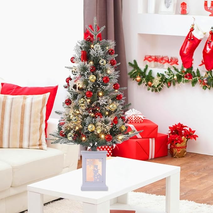 3 Ft Pre-Lit Christmas Tree, Artificial Christmas Trees with Lighting, Xmas Trees with 78 Led Lights, Christmas Decoration for Home, Office, Easy Assembly