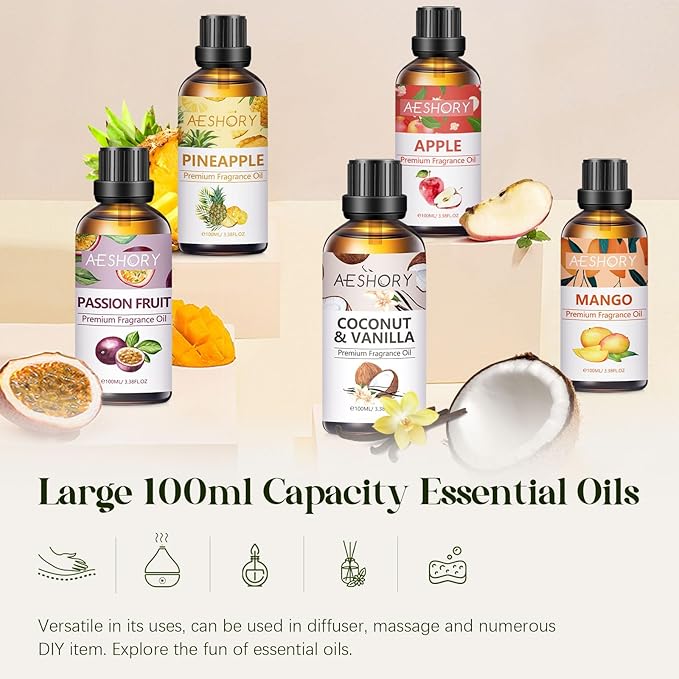 Apple Fragrance Oil 3.38FL.OZ - Aromatherapy Essential Oils for Diffusers for Home, Apple Scented Oils for Massage, Soap Candle Making Scents - 100ML