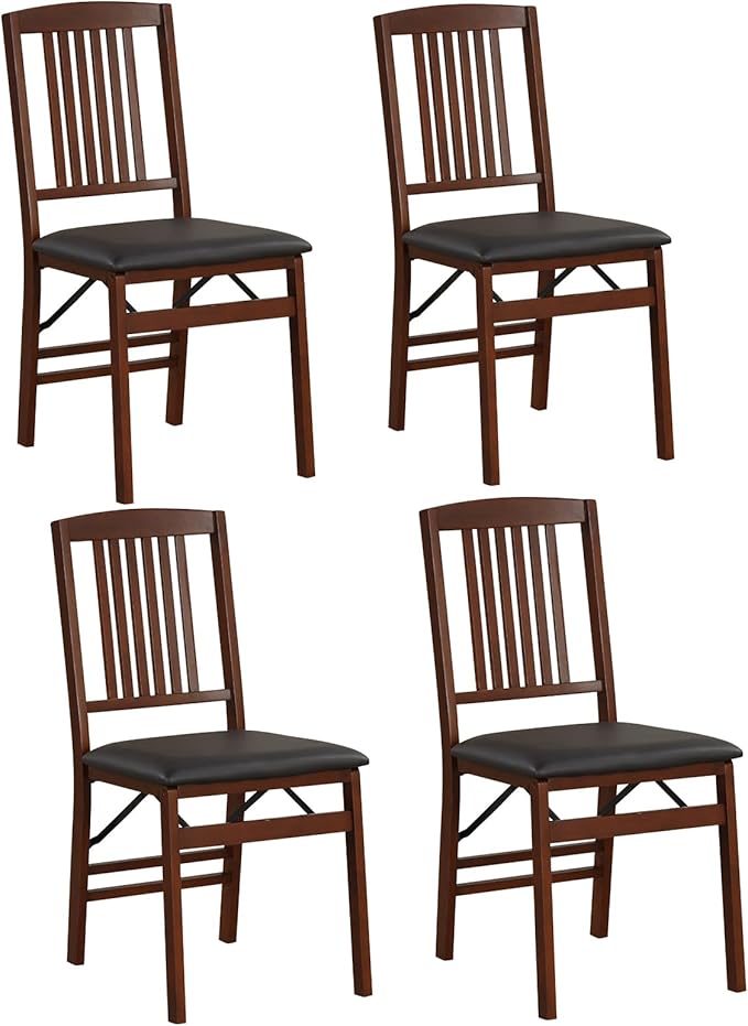 GOFLAME Folding Dining Chairs Set of 4, Foldable Chairs with Padded Seat and Rubber Wood Legs, 4 Pack Armless Kitchen Side Chairs for Living Room, Dining Room, Restaurant