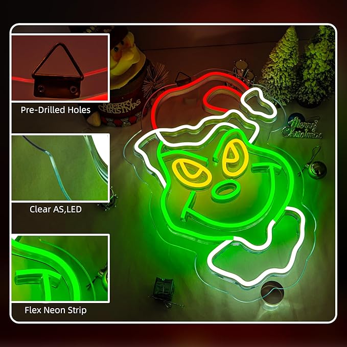 Christmas Neon Sign Cartoon Christmas Neon Light Sign immable LED Signs for Wall Light Up Signs for Home Party Neon Wall Light Decor Xmas Gift