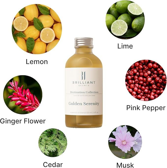 Brilliant Scents Golden Serenity Fragrance Oil 500ml - Premium Diffuser Oil for Home, Office, Hotels - Long Lasting, Plant-Based, Meets IFRA Standards, USA-Made - Mandarin, Tea Rose, Musk