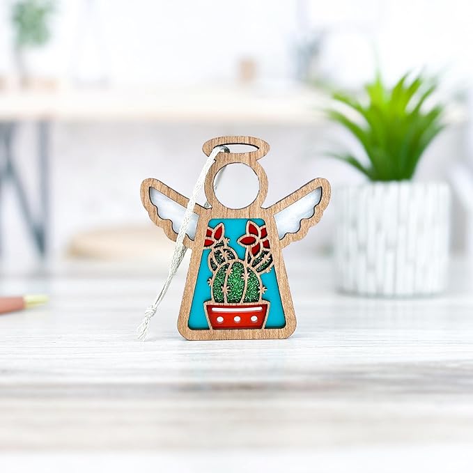 Cactus Christmas Ornament for Small Christmas Tree - Western - Angel in Heaven Memorial Ornament for Loss of Grandfather Grandmother - Desert Decorations - 3.5" (H)