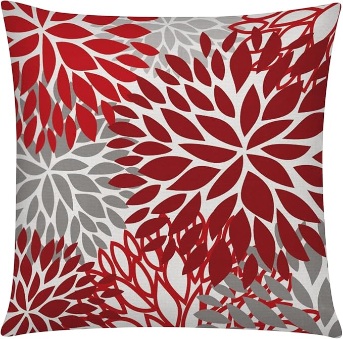 COMMINY Red Grey Pillow Covers 18x18 Set of 6 Decorative Burgundy Daisy Throw Pillow Cover for Couch Modern Farmhouse Cushion Pillow Case for Living Room Patio Home Decor