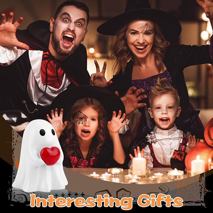 2025 Halloween Ghost Figurine, Cute Red Heart Ghost,Spooky Cute Halloween Decor,Haunted Porch & Indoor Home Statue,Coffee Table Centerpieces Shelf Mantel Display