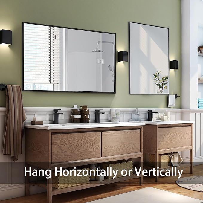 Rectangle Wall Mirror 30x48, Black Bathroom Mirror 30 x 48 inch, Metal Framed Wall Mirror, Large Vanity Mirror 30 by 48, Modern Wall Mounted Mirrors for Hallway, Livingroom, Bedroom