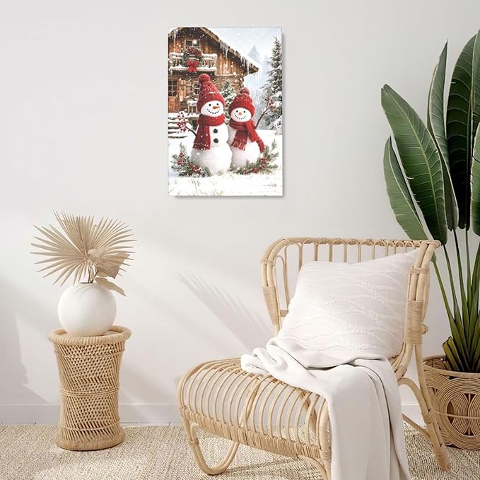 Zyphren Christmas Snowman Wall Art Winter Picture Wall Decor Snowman Canvas Print Painting Home Artwork Gifts for Living Room Bedroom Bathroom 16"x24"