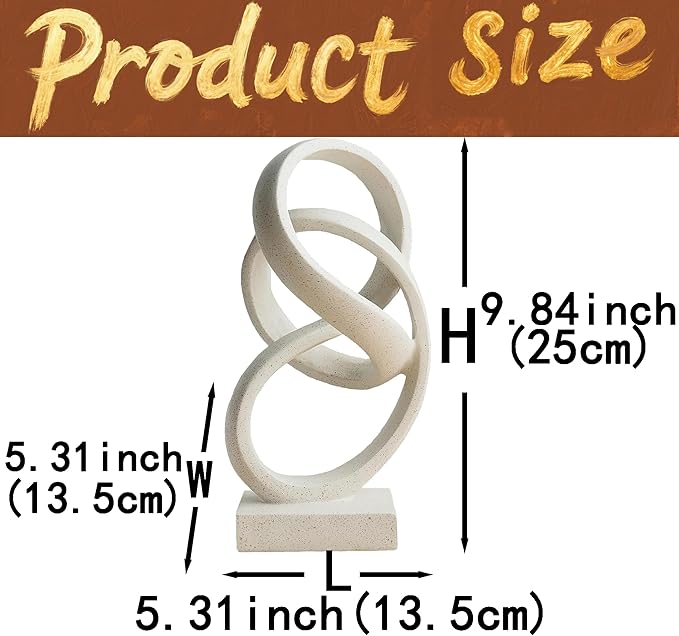 10" Modern Abstract Ribbon Decorative Sculpture, Knot Sculptures,Home Decor,Coffee Table Statues,Dining Living Room Desk Decor(White)