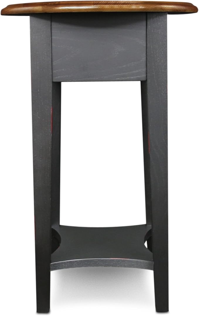 Leick Home End Table, Solid Wood, Oval Shape Top, 1 Storage Drawer, Bottom Display Shelf, Easy-Assembly, For Living Room/Bedroom, Slate Black/Medium Oak, 15.75 in. L x 20.5 in. W x 23.5 in. H, 9042-SL