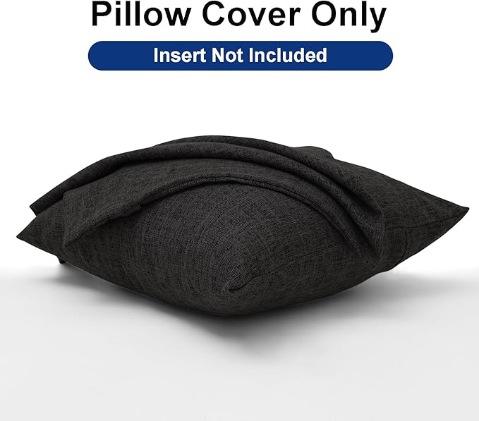 JIUZHEN 18x18 Inch Black Faux Linen Pillow Covers Set of 2, Modern Minimalist Decorative Pillowcase for Sofa Office, Luxury Textured Dark Cushion Cover