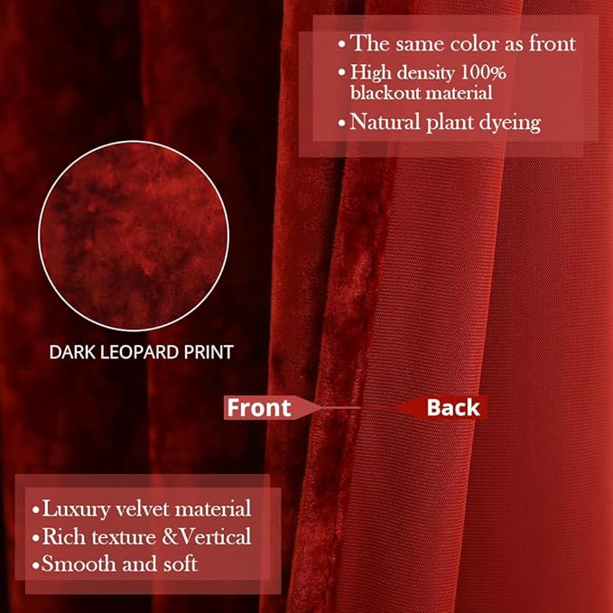 Liinas Velvet Blackout Curtains Soft Luxury 2 Panels Curtains for Bedroom Nursery Patio Doors Rod Pocket Back Tab Drapes Curtains for Living Room,52 by 108 Inch, Burgundy