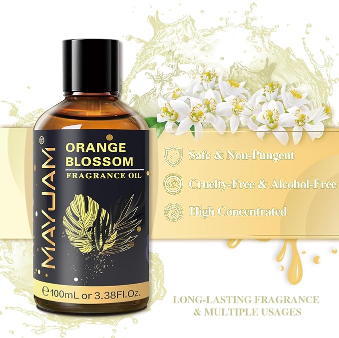 MAYJAM 100ML/3.38FL.OZ Orange Blossom Fragrance Oils with Glass Dropper, Essential Oils for Diffusers for Home, Long Lasting Scented Oils for Diffusers Soap Candle Making