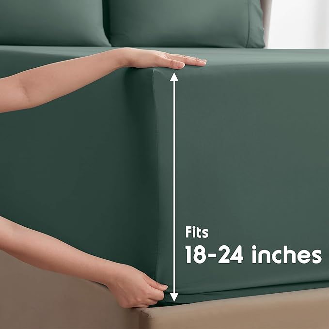 Nestl Extra Deep Split King Sheet Set - 7 Piece Breathable & Cooling Sheets - Hotel Luxury Bedding Set w/18-24 Inch Deep Pockets - Easy & Secure Fit - Super Soft, Wrinkle Free & Comfy - Forest Green