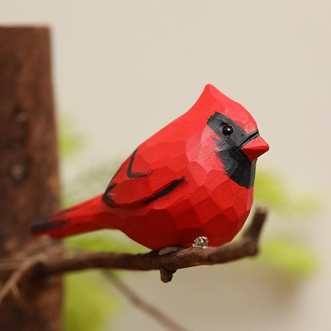 Handcrafted Red Cardinal Figurine – Small Wooden Christmas Red Bird Statue Decor for Shelf, Desk, or Mantel – Eco-Friendly for Women & Collectors