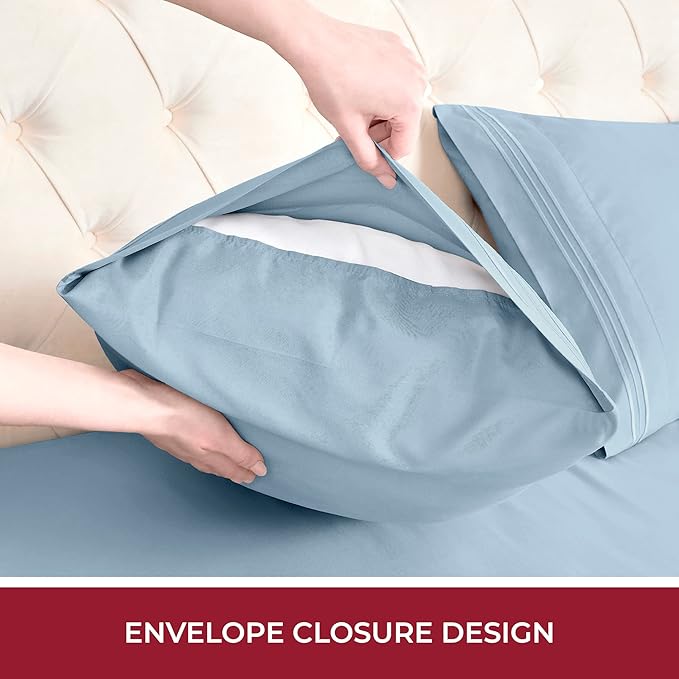 Mellanni RV Short Queen Sheets - 4 PC Iconic Collection Bedding - Hotel Luxury, Extra Soft, Cooling Bed Sheets - Deep Pocket up to 10 inch (RV/Short Queen, Blue Hydrangea)