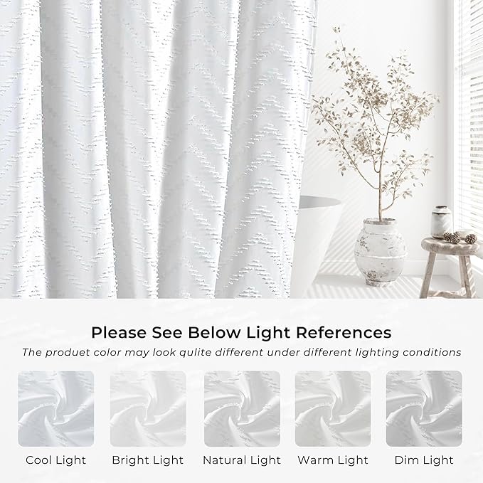 78 inch Shower Curtain Tall Shower Curtain 78 Inches Long White Tufted Chevron Striped Fabric Shower Curtains for Bathroom Modern Shabby Chic Waterproof Cloth Shower Curtains, White