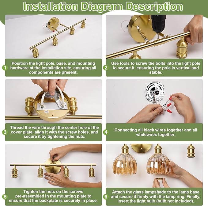 Vintage Bathroom Light Fixtures,4-Light Hardwired Vanity Lights Over Mirror,Gold Wall Sconces with Green Tulip Glass Shade for Bathroom Living Room,E26 Socket(Bulbs Not Included)