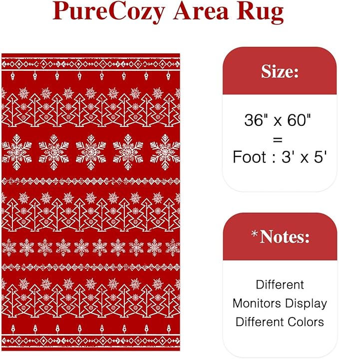 Christmas Area Rug 3x5 Red Washable Office Carpet Xmas Snowflake Holiday Decor Entryway Non Slip Soft Low Pile Small Carpet Indoor Throw Rug Kitchen Living Room Bedroom Entrance Dining Room